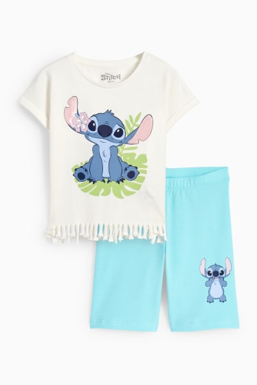 Kinder - Lilo & Stitch - Set - Kurzarmshirt und Radlerhose - 2 teilig - cremeweiß