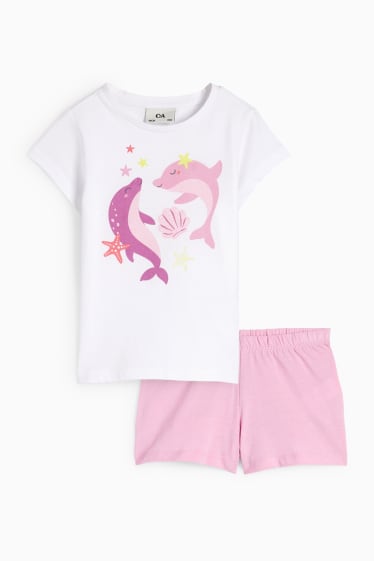 Dětské - Motiv s delfíny - letní pyžamo - 2dílné - bílá