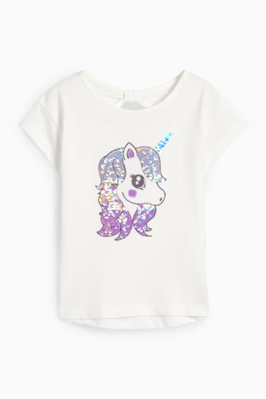 Niños - Unicornio - camiseta de manga corta - con brillos - blanco