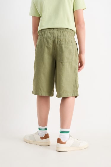 Children - Bermuda shorts - linen blend - green