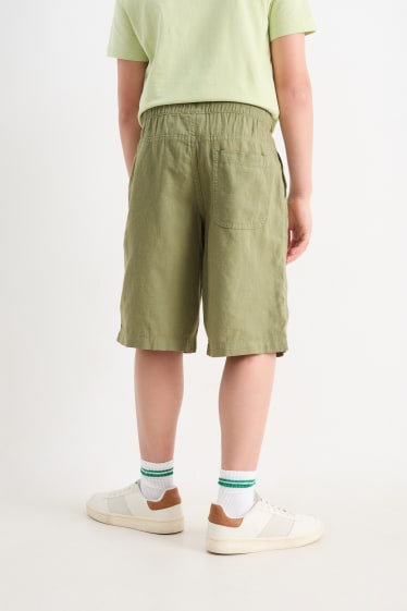 Children Boys - Bermuda shorts - linen blend - green