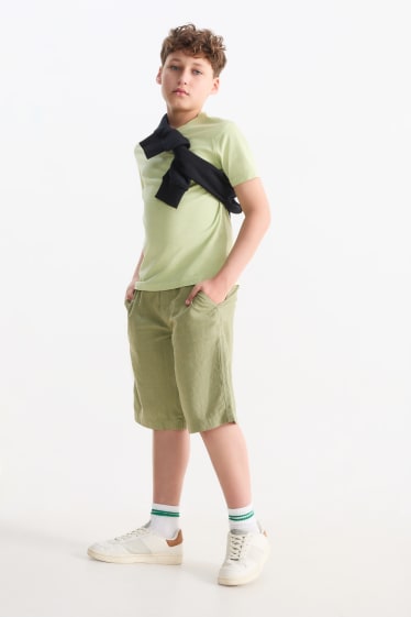 Children Boys - Bermuda shorts - linen blend - green