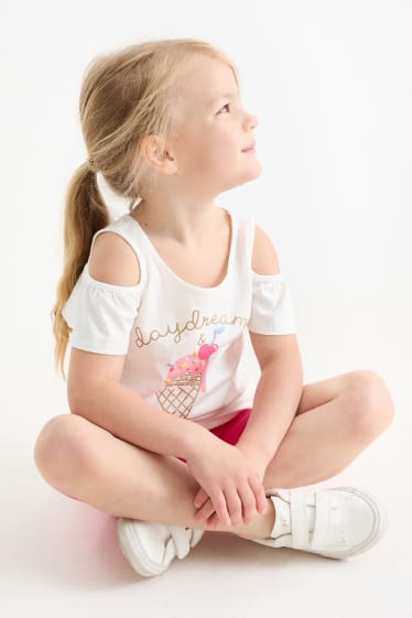 Kinderen - IJsco - set - jurk, T-shirt en fietsbroek - 3-delig - crème wit