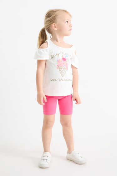 Dzieci - Lody - zestaw - sukienka, koszulka z krótkim rękawem i spodenki kolarskie - 3 części - kremowobiały