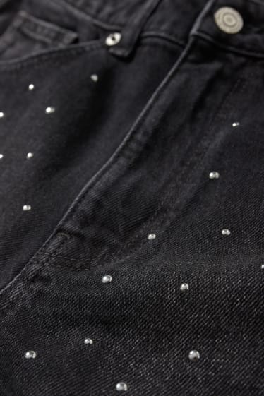 Dona - Texans curts amb pedres d’estràs - high waist - negre