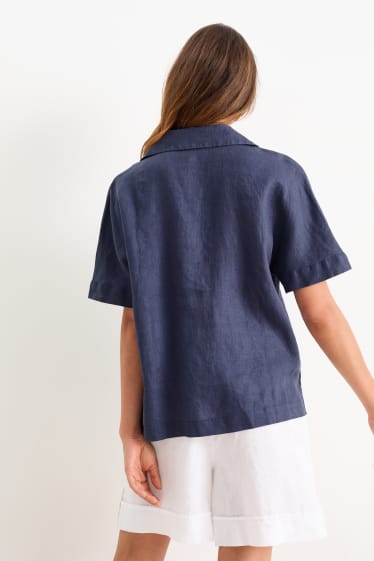 Women - Linen blouse - dark blue
