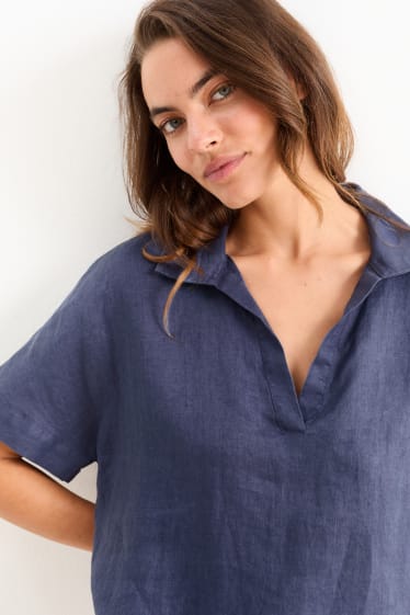 Women - Linen blouse - dark blue