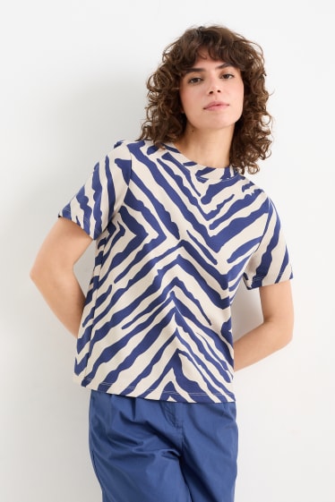 Women - Basic T-shirt - patterned - blue