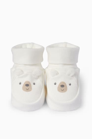 Unisex - Beertje - baby-kruipschoentjes - crème wit