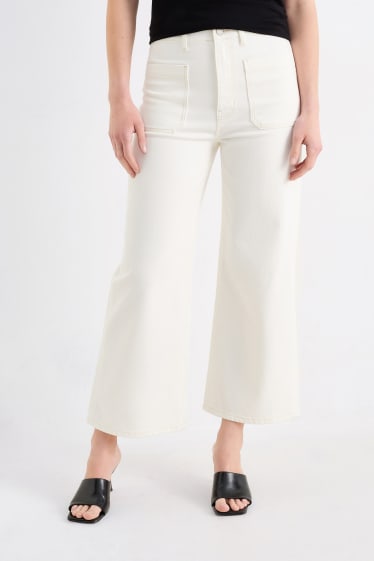 Damen - Wide Leg Jeans - High Waist - cremeweiß