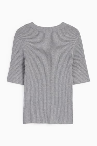 Damen - Strickpullover - kurzarm - grau