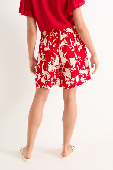 Donna - Shorts - vita alta - a fiori - rosso