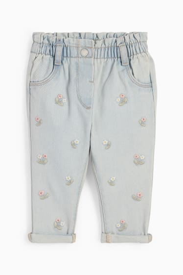 Baby Mädchen - Baby-Jeans - geblümt - helljeansblau