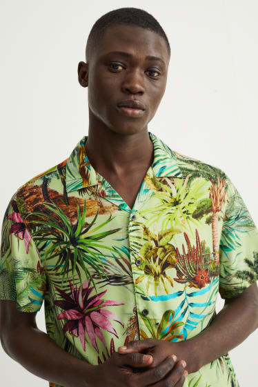 Hommes - Chemise - slim fit - col à revers - vert