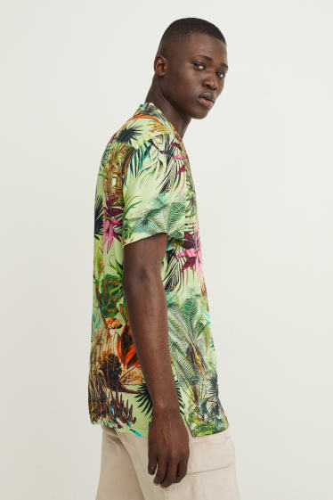 Hommes - Chemise - slim fit - col à revers - vert