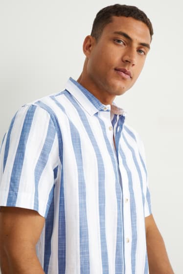 Heren - Overhemd - regular fit - kent - gestreept - wit / blauw
