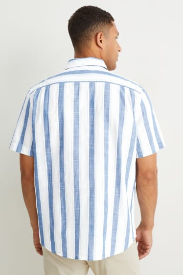 Heren - Overhemd - regular fit - kent - gestreept - wit / blauw