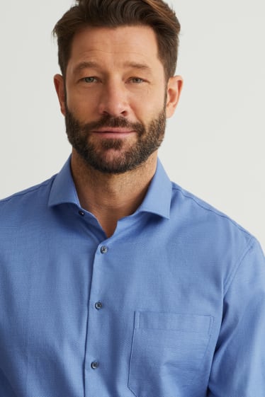 Hommes - Chemise de bureau - regular fit - col cutaway - facile à repasser - bleu