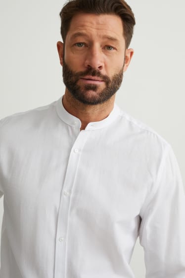 Men - Oxford shirt - slim fit - band collar - white