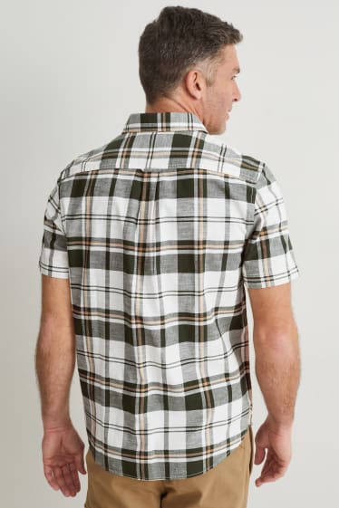 Men - Shirt - regular fit - kent collar - check - white / green