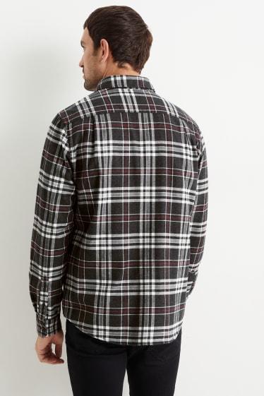 Hommes - Chemise en flanelle - regular fit - col kent - à carreaux - noir