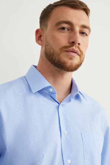 Hommes - Chemise de bureau - regular fit - col kent - facile à repasser - à carreaux - bleu / blanc