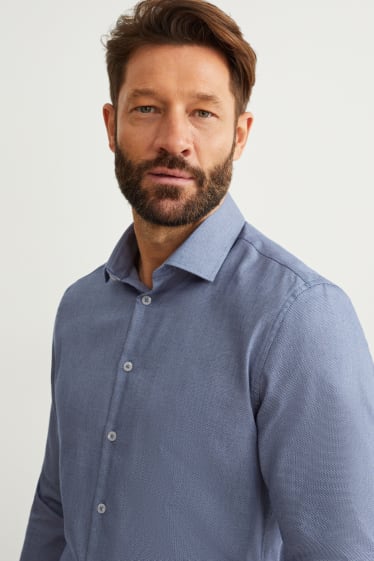 Hommes - Chemise de bureau - slim fit - col kent - cutaway - facile à repasser - bleu