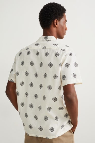 Home - Camisa - regular fit - coll solapa - mescla de lli - beix clar