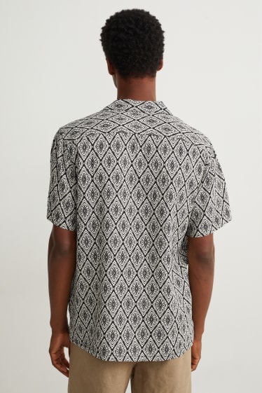Hommes - Chemise - regular fit - col à revers - lin mélangé - noir / blanc