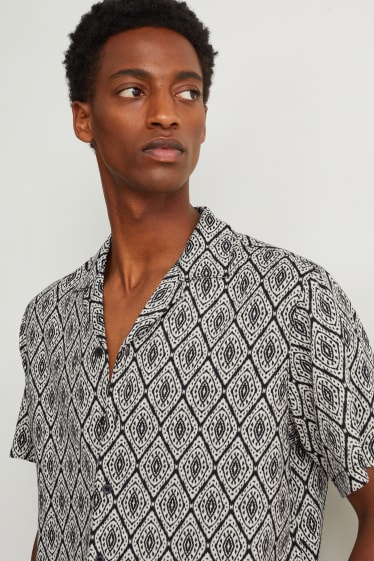 Hommes - Chemise - regular fit - col à revers - lin mélangé - noir / blanc