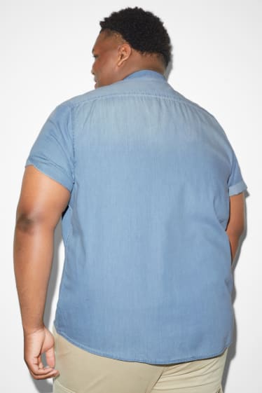 Men - Denim shirt - regular fit - band collar - denim-light blue