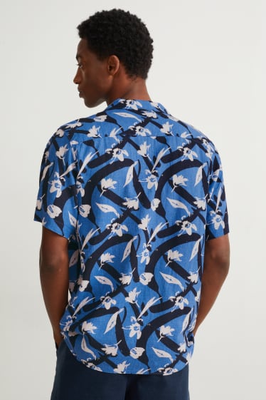 Home - Camisa - regular fit - coll solapa - mescla de lli - estampada - blau