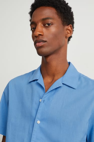 Home - Camisa - regular fit - coll solapa - mescla de lli - blau