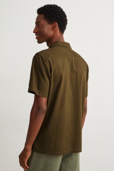 Home - Camisa - regular fit - coll solapa - mescla de lli - caqui