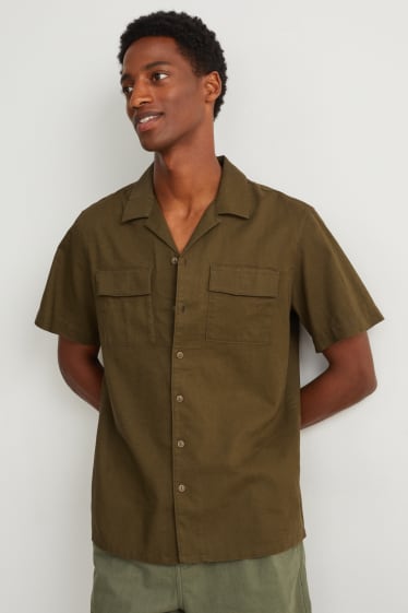 Home - Camisa - regular fit - coll solapa - mescla de lli - caqui