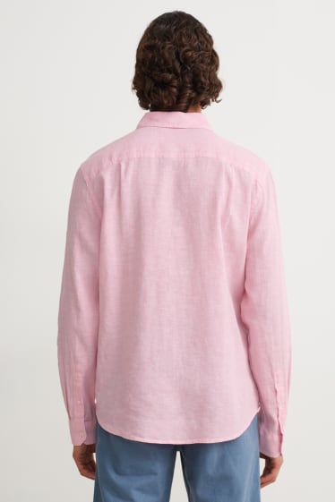 Home - Camisa - regular fit - coll kent - mescla de lli - rosa jaspiat
