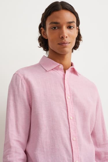 Home - Camisa - regular fit - coll kent - mescla de lli - rosa jaspiat