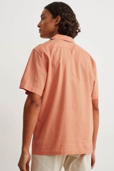 Uomo - Camicia - regular fit - collo con rever - misto lino - arancione