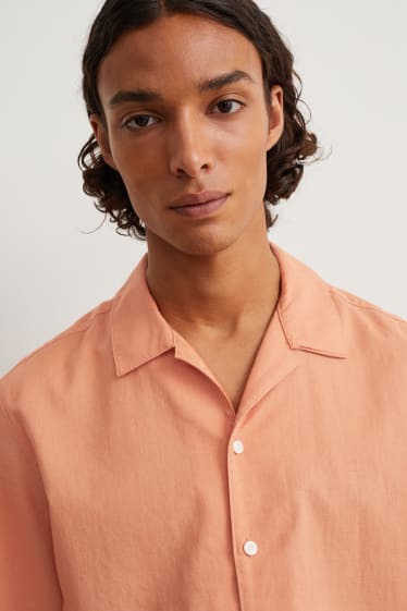 Uomo - Camicia - regular fit - collo con rever - misto lino - arancione