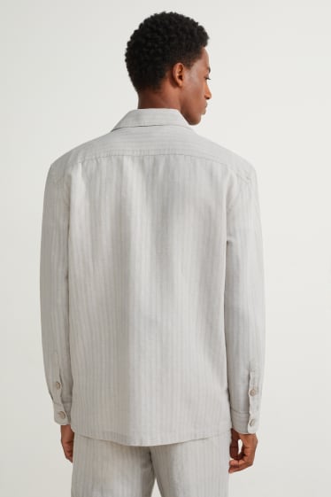 Hombre - Camisa - regular fit - cuello solapa - mezcla de lino - de rayas - beige claro