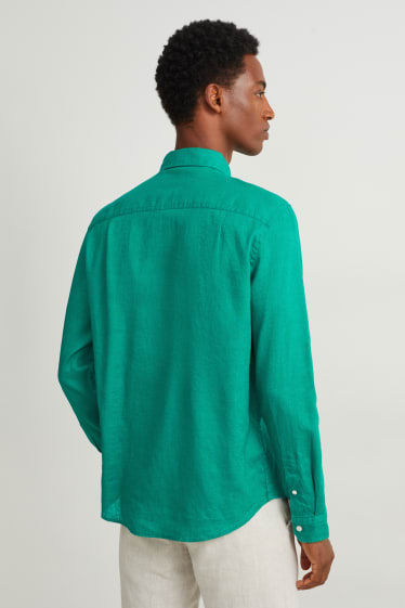 Hommes - Chemise - regular fit - col Kent - lin mélangé - vert