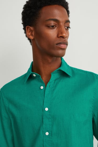 Hommes - Chemise - regular fit - col Kent - lin mélangé - vert