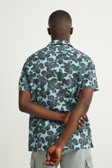 Heren - Overhemd - slim fit - reverskraag - gemakkelijk te strijken - zwart / turquoise