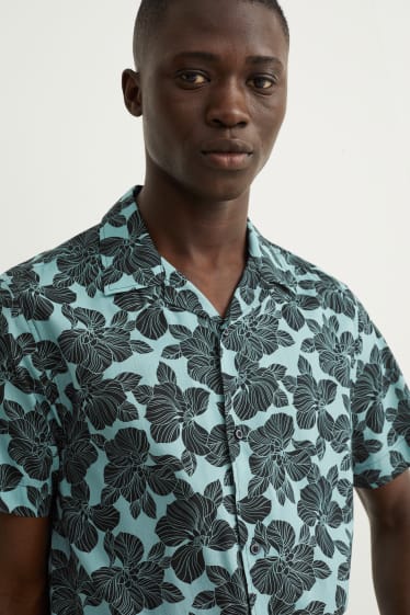 Heren - Overhemd - slim fit - reverskraag - gemakkelijk te strijken - zwart / turquoise