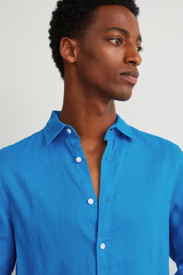 Herren - Hemd - Regular Fit - Kent - Leinen-Mix - blau
