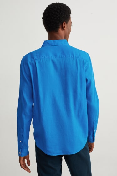 Herren - Hemd - Regular Fit - Kent - Leinen-Mix - blau