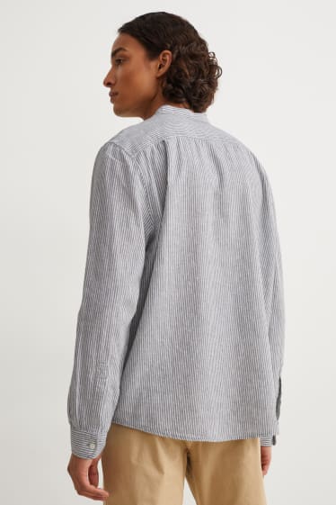 Hommes - Chemise - regular fit - encolure montante - lin mélangé - à rayures - blanc / vert