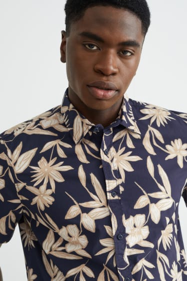 Men - Shirt - regular fit - kent collar - dark blue