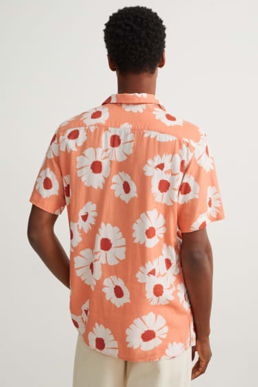 Hommes - Chemise - regular fit - col à revers - lin mélangé - blanc / orange