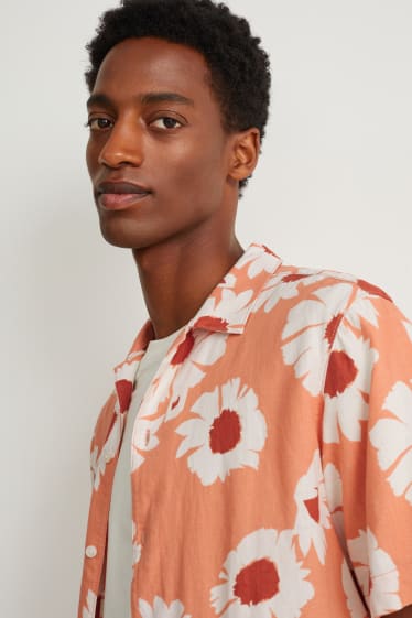 Hommes - Chemise - regular fit - col à revers - lin mélangé - blanc / orange